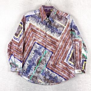 Robert Graham Shirt Men L Multicolor Ltd Ed Geo Paisley Embroidered Gold Buttons